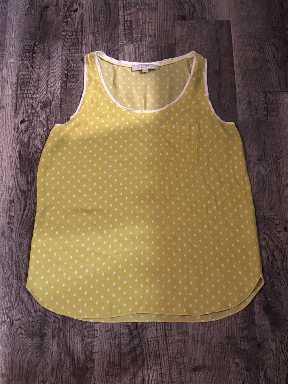 LOFT Dot Scoop Neck Tank - Yellow with White Dots - Size Medium